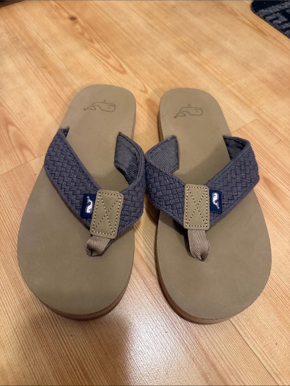 Vineyard Vines Navy Woven Strap Tan Footbed Flip Flops